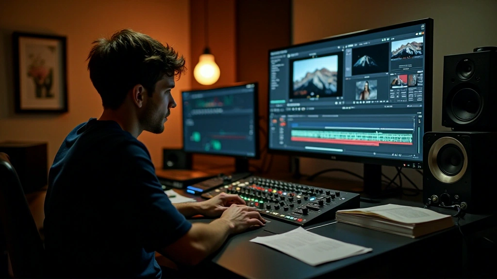 Colourist’s workspace with a calibrated display, customised keyboard and grading controls