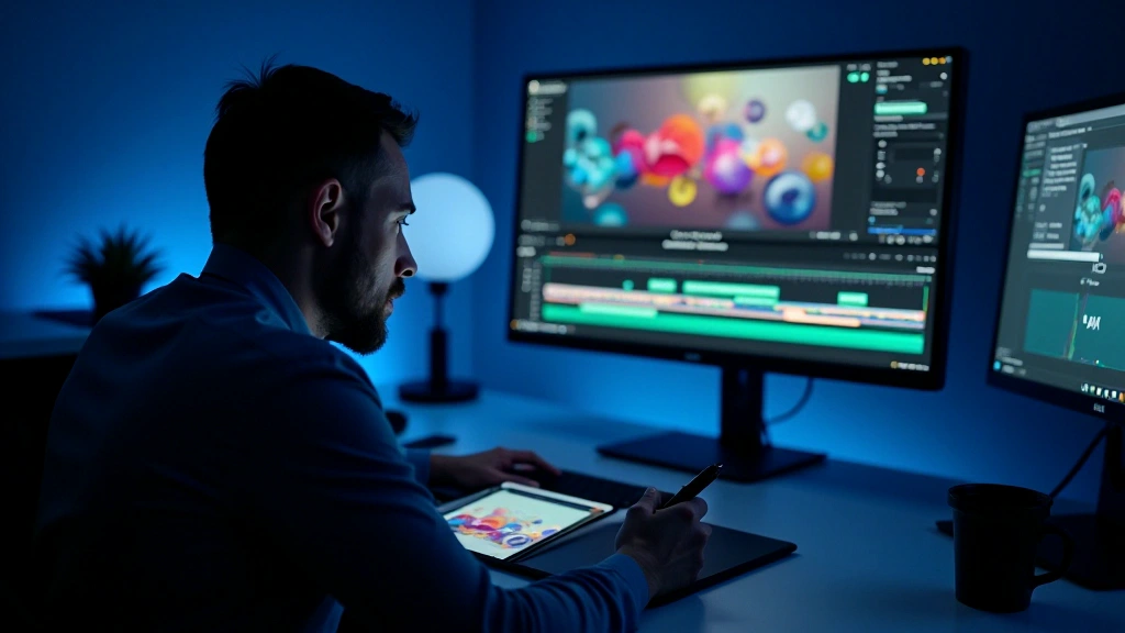 Motion graphics interface showing layers and visual effects