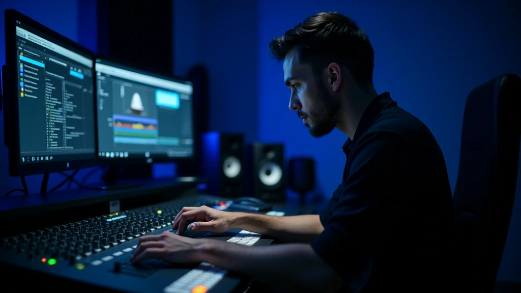 Sound engineer adjusting levels on a studio mixing console