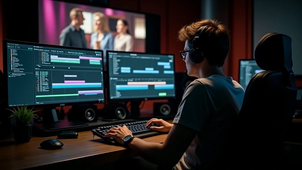 Video editing studio with colour grading monitors